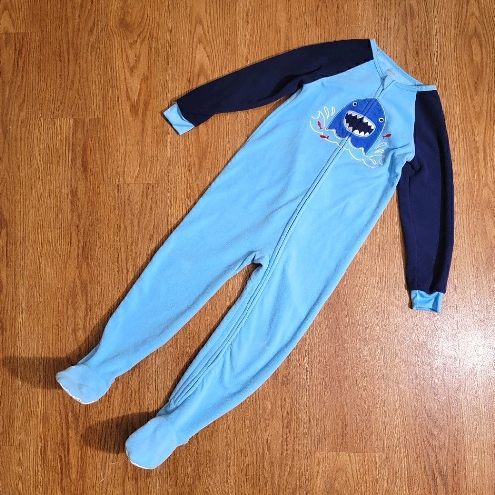 Boys Shark One Piece Pijama With Non Skid Sole Socks Blue Size 5 Years New